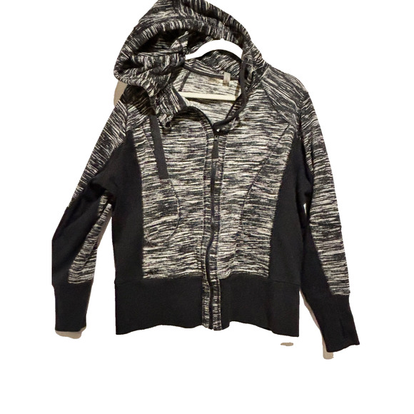 Zella Marled Space Dyed Zip-Up Hoodie Black White Womens plus SZ 2X Activewear - Picture 2 of 9